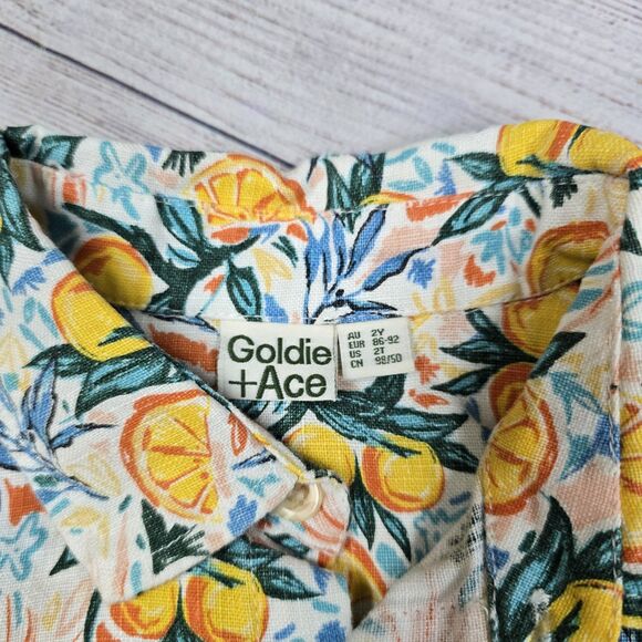 Goldie + Ace Linen Limon Floral Hawaiian Button Shirt Size 2T - Picture 7 of 8